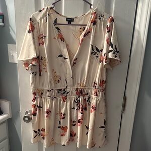 Torrid Cream Blouse with Red and Pink Floral Design